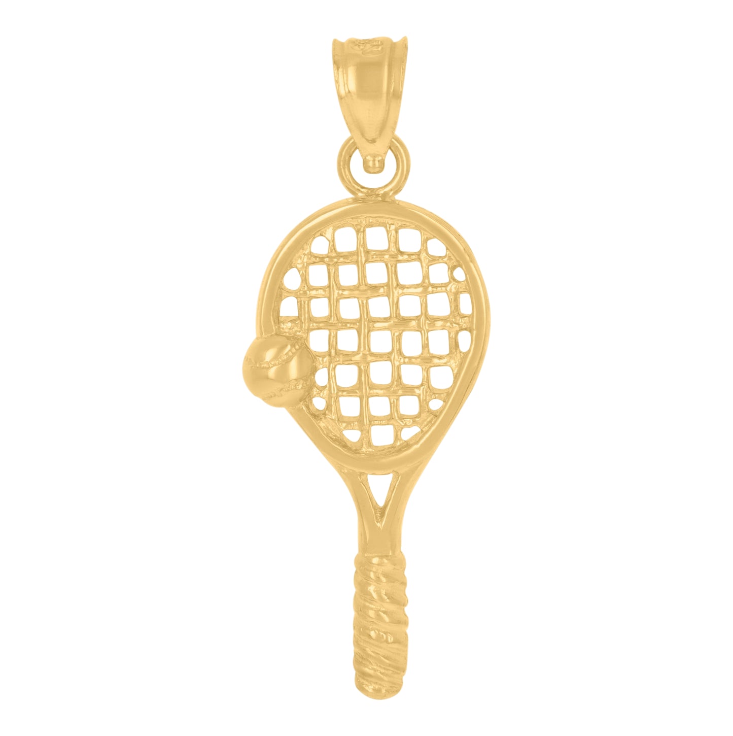 10K Yellow Gold Diamond-Cut Unisex Tennis Racquet Ball Sports Charm Pendant