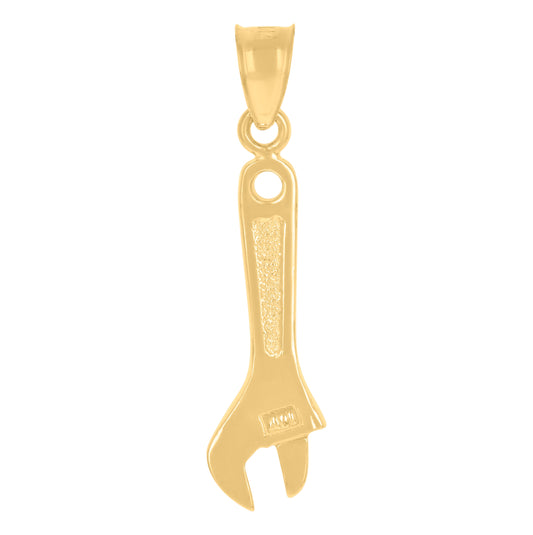 10K Yellow Gold Unisex Adjustable Spanner Tools Charm Pendant