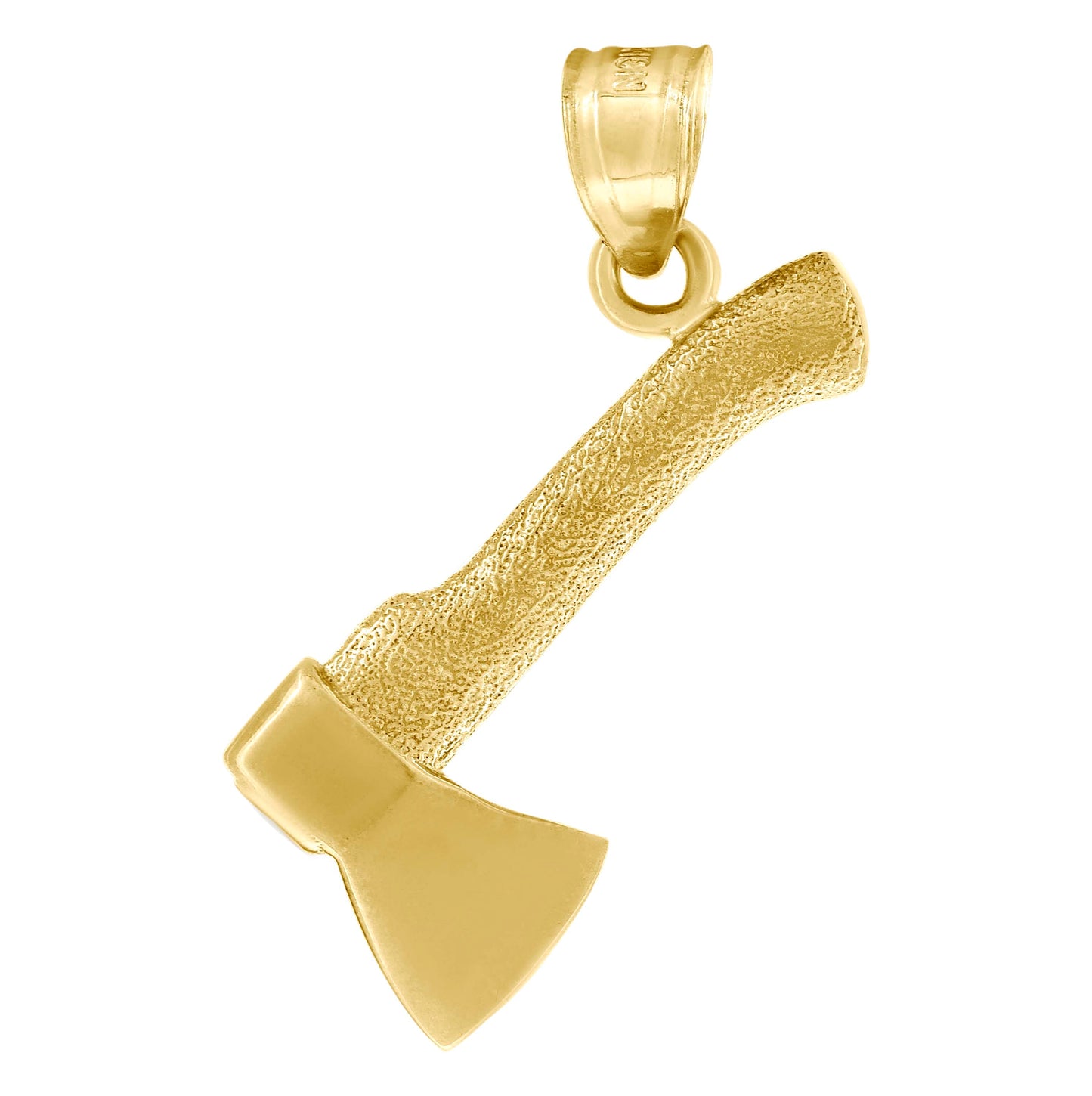 10K Yellow Gold Diamond-Cut Textured Mens Axe Tools Charm Pendant