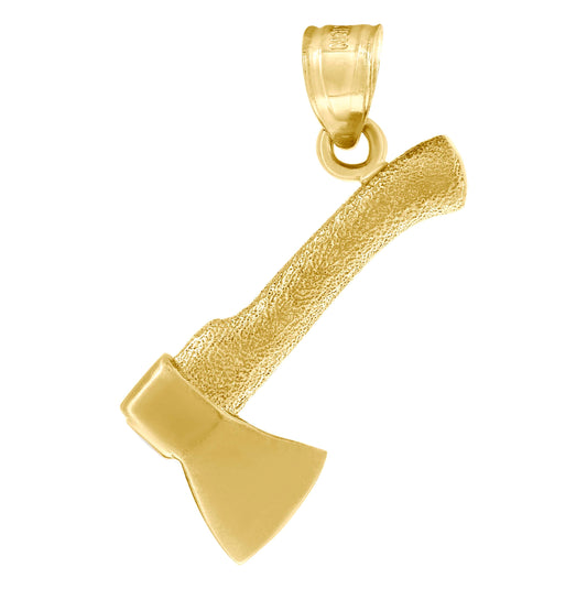 10K Yellow Gold Diamond-Cut Textured Mens Axe Tools Charm Pendant