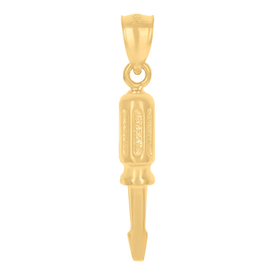 10K Yellow Gold Textured Unisex Screw Driver Tools Charm Pendant