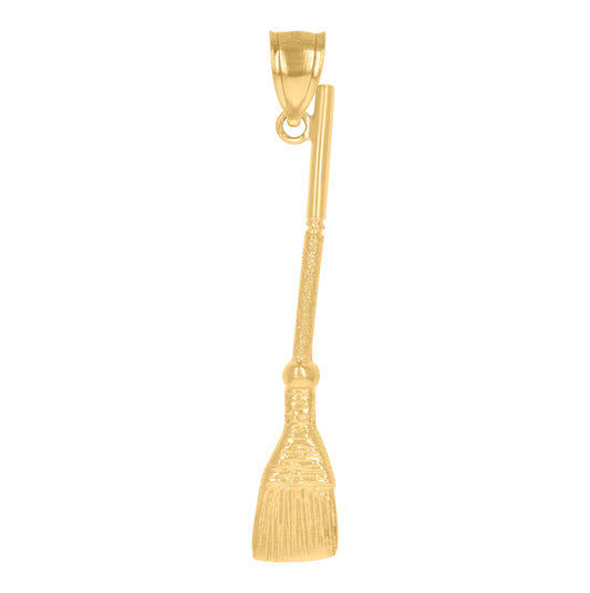 10K Yellow Gold Diamond-Cut Unisex Broom Tools Charm Pendant