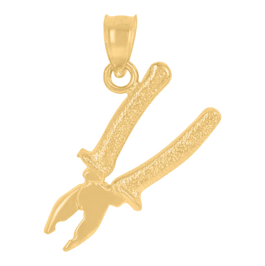 10K Yellow Gold Textured Unisex Plier Tools Charm Pendant