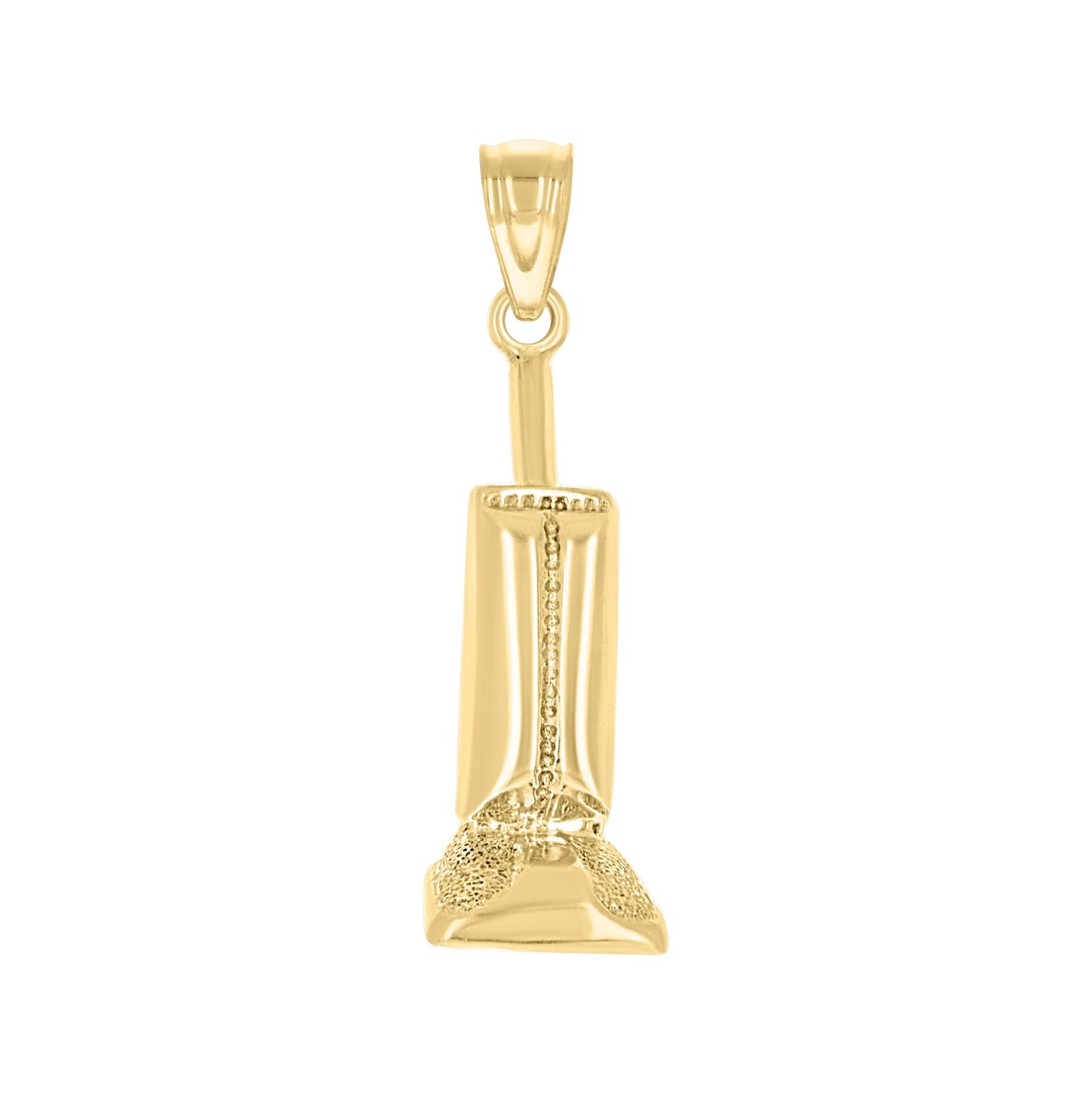 10K Yellow Gold Textured Unisex Vacuum Cleaner Tools Charm Pendant