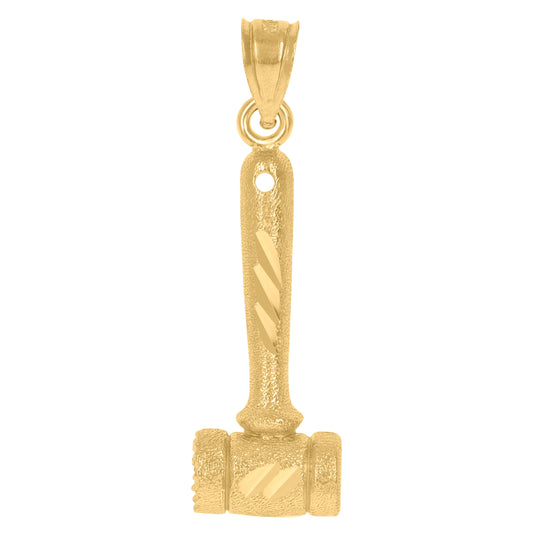 10K Yellow Gold Mens Textured Hammer Household Charm Pendant