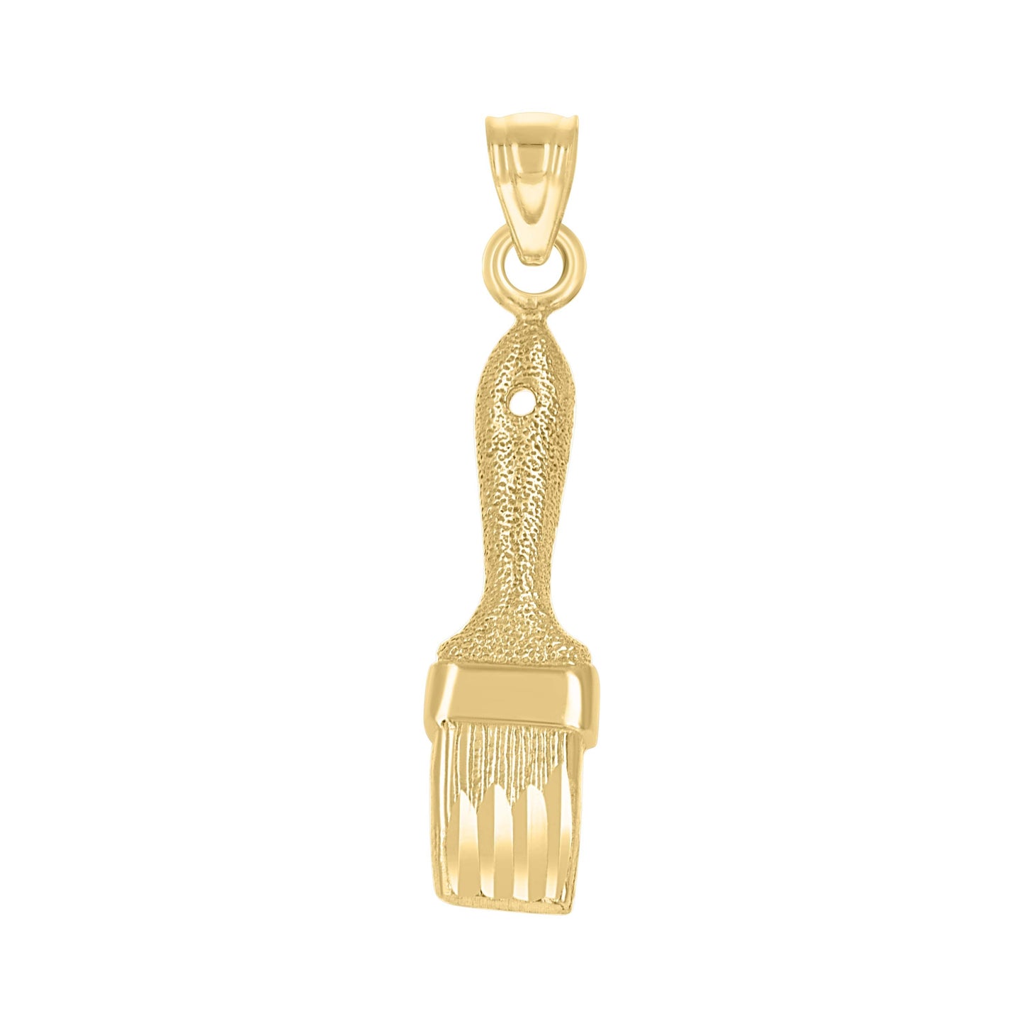 10K Yellow Gold Diamond-Cut Textured Unisex Paint Brush Tools Charm Pendant