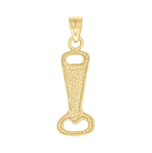 10K Yellow Gold Textured Mens Bottle Opener Tools Charm Pendant