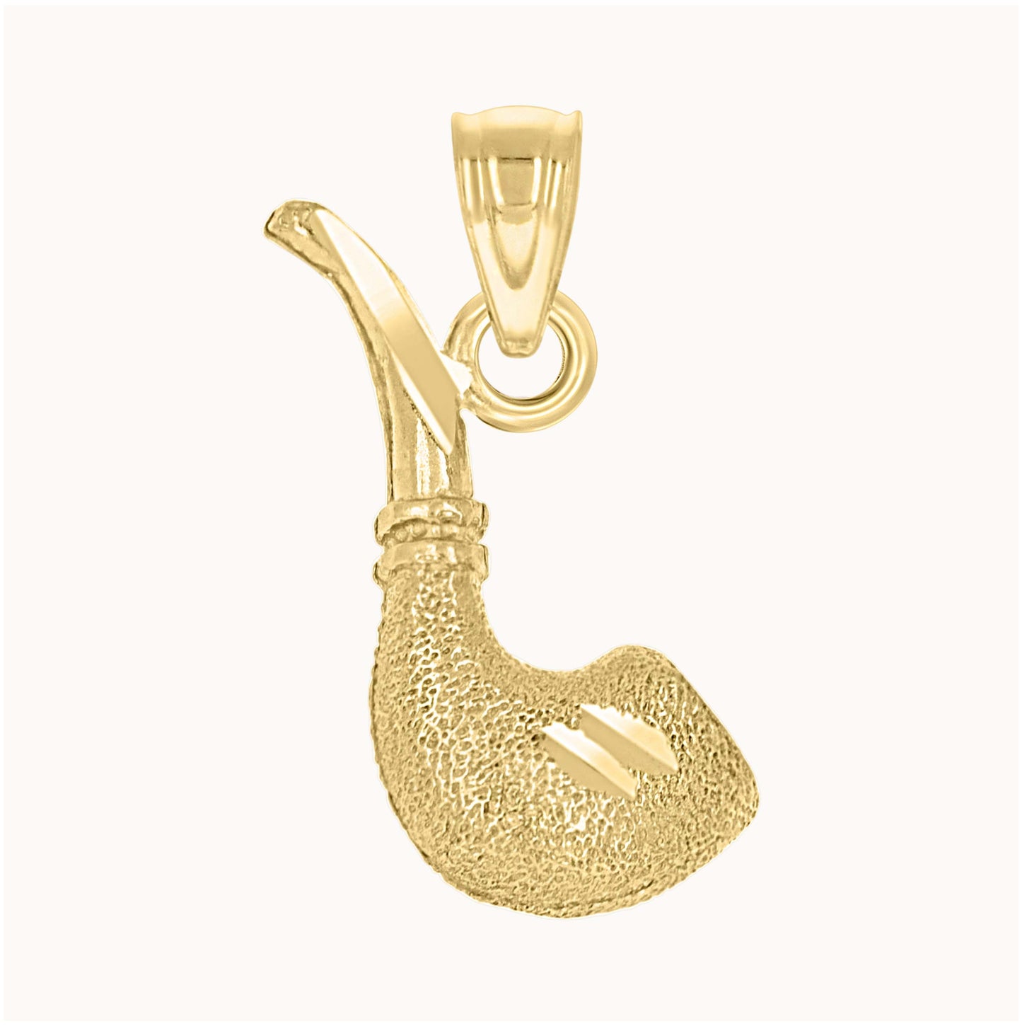 10K Yellow Gold Textured Mens Smoking Pipe Tools Charm Pendant