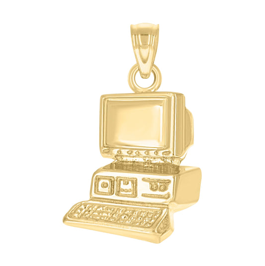 10K Yellow Gold Mens Computer Charm Pendant