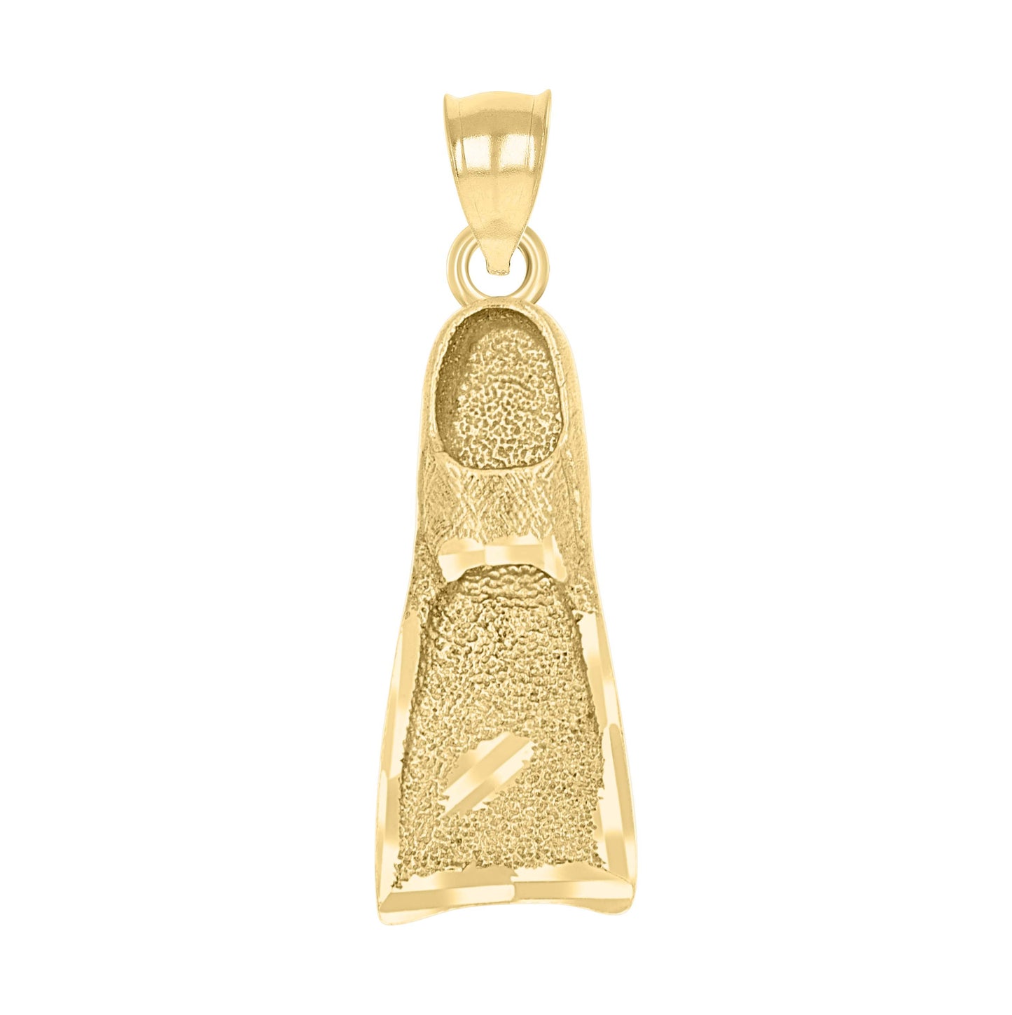 10K Yellow Gold Unisex Textured Swim Fins Charm Pendant