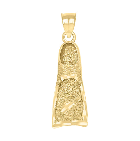 10K Yellow Gold Unisex Textured Swim Fins Charm Pendant