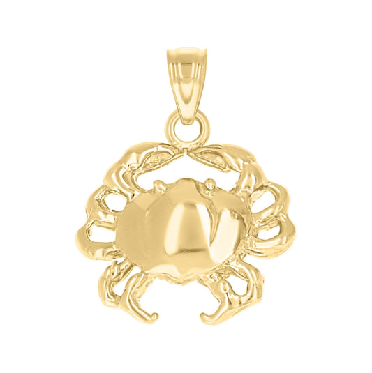 10K Yellow Gold Diamond-Cut Unisex Crab Animal Charm Pendant
