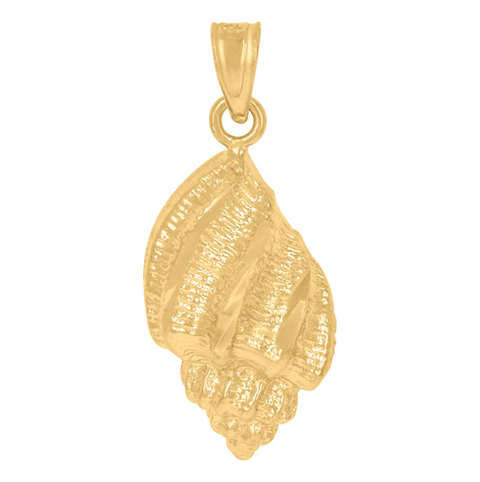 10K Yellow Gold Womens Textured Seashell Animal Charm Pendant