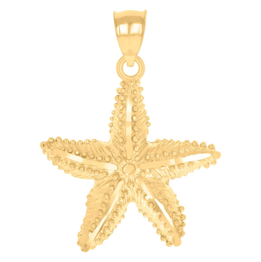 10K Yellow Gold Diamond-Cut Womens Star Fish Animal Charm Pendant