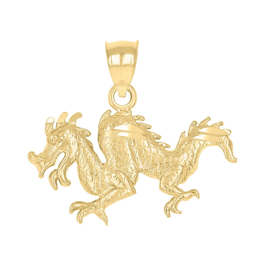 10K Yellow Gold Diamond-Cut Unisex Dragon Animal Charm Pendant
