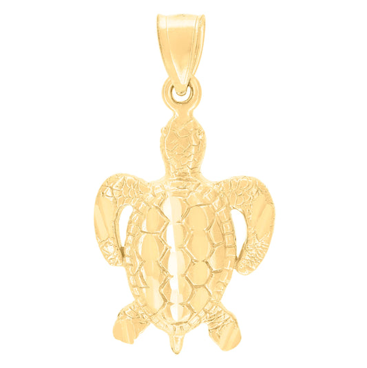 10K Yellow Gold Unisex Turtle Animal Charm Pendant