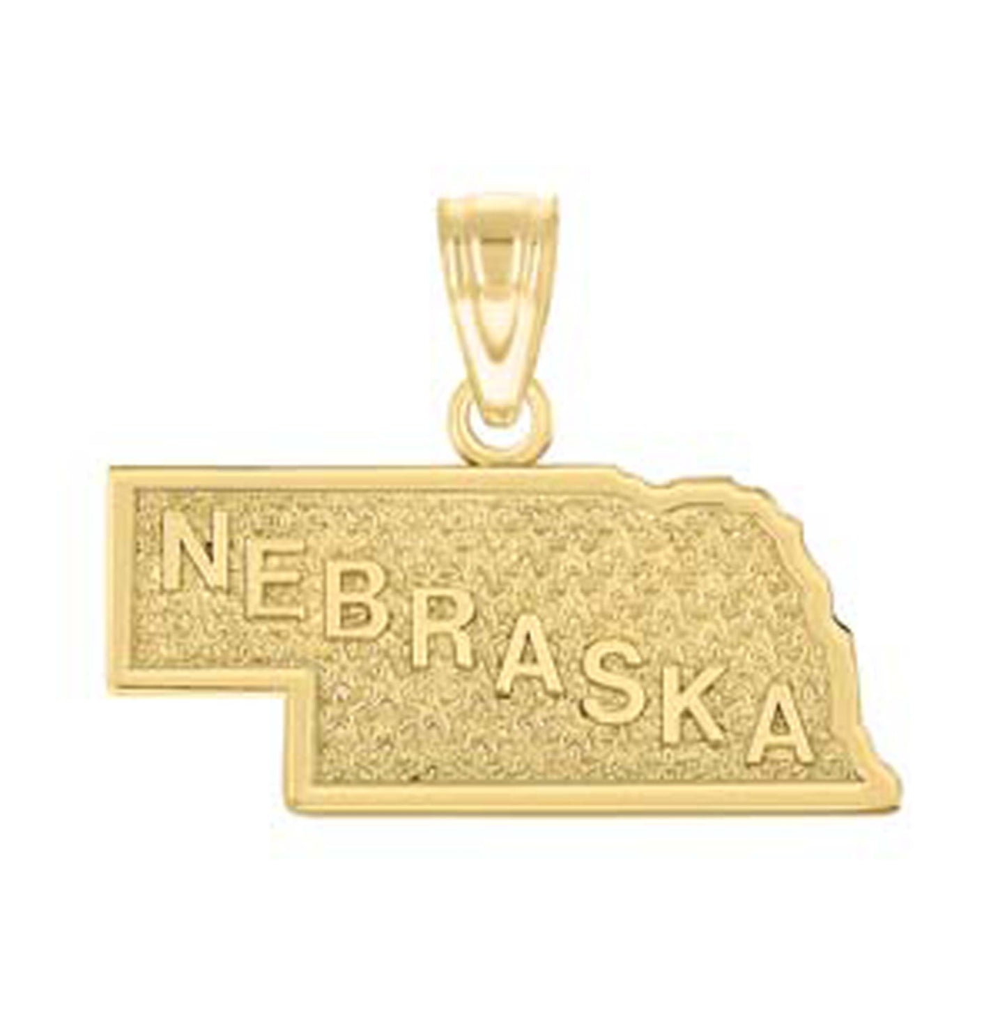 10K Yellow Gold Textured State Map Charm Pendant