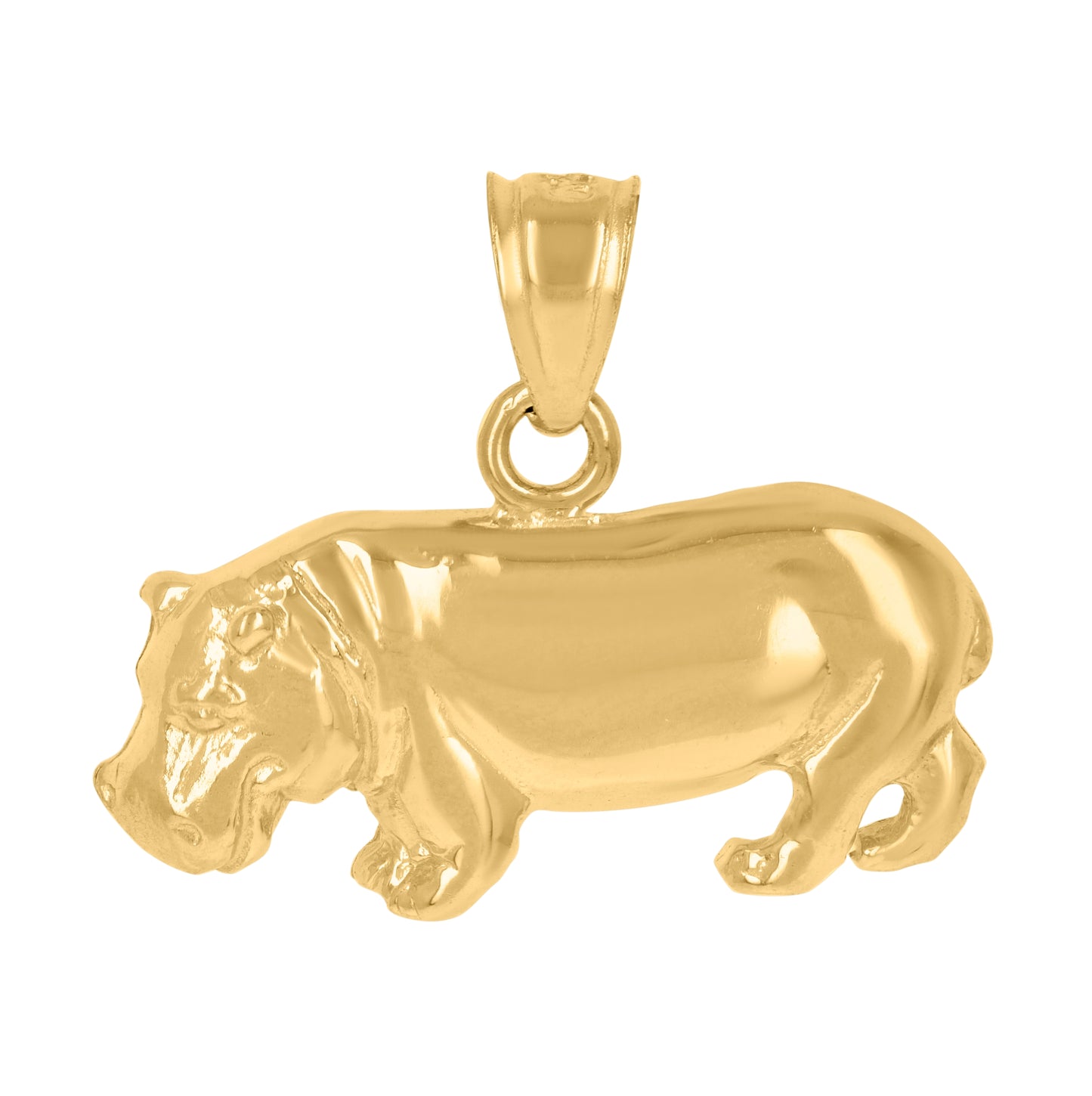 10K Yellow Gold Diamond-Cut Unisex Hippopotamus Animal Charm Pendant