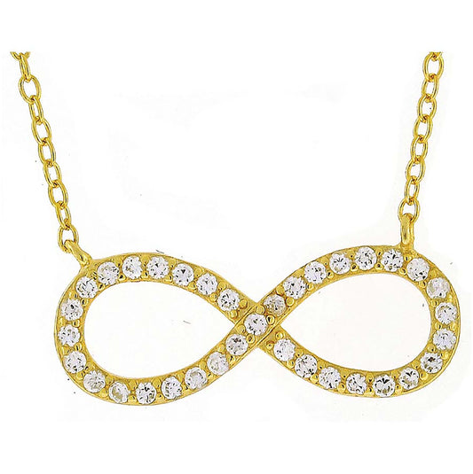 Sterling Silver Yellow-Tone Women Cubic Zirconia Rolo Link Infinity Necklace