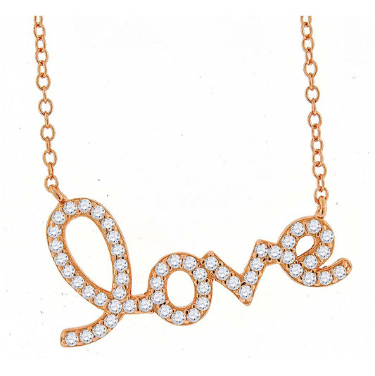 Sterling Silver Women Cubic Zirconia Rolo Link Love Necklace