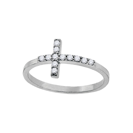 Sterling Silver Cubic Zirconia Sideways Cross Sizes 6 To 9 Womens Religious Bridal Anniversary Wedding Engagement Band Ring