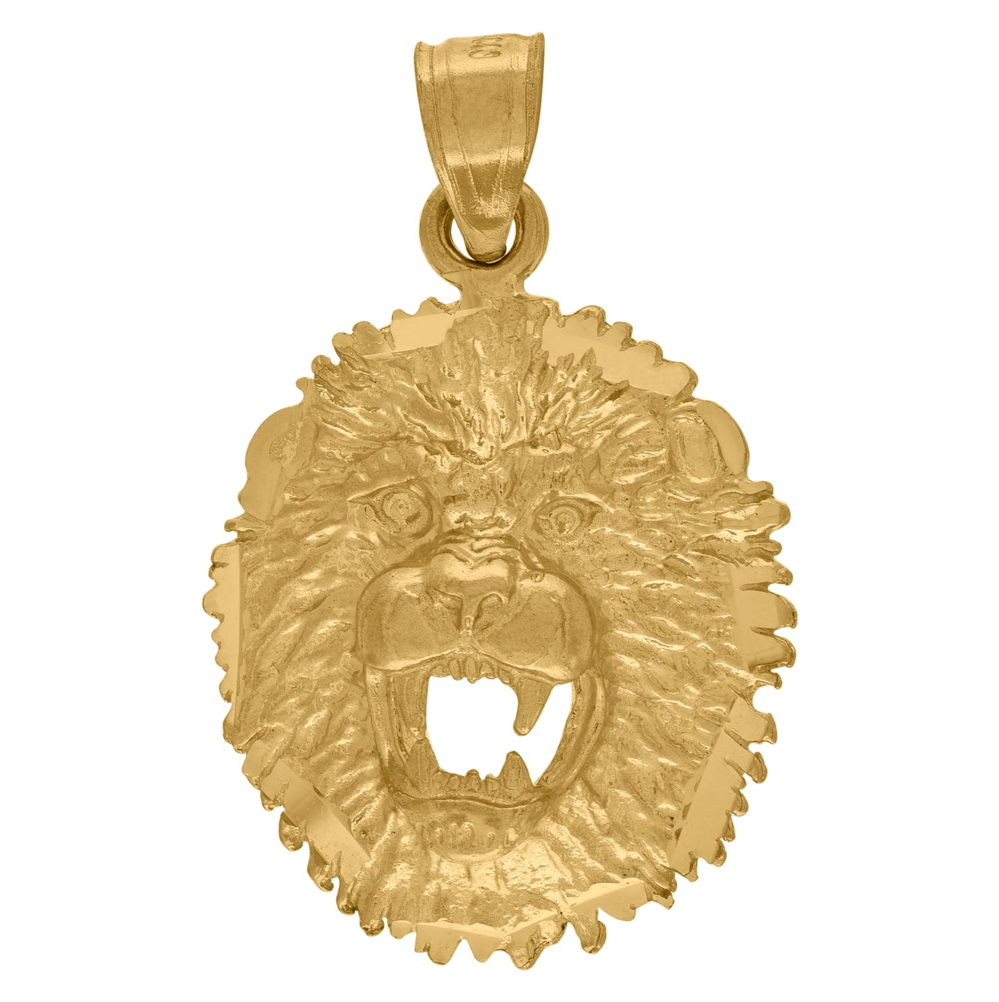 10K Yellow Gold Mens Textured Lion Head Animal Charm Pendant