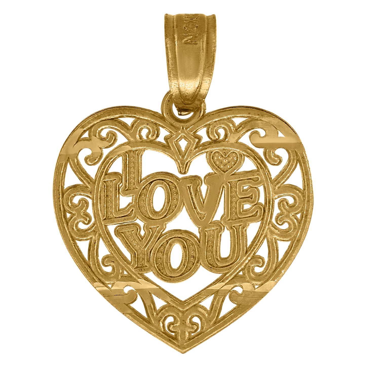 10K Yellow Gold Womens Filigree I Love You Heart Charm Pendant