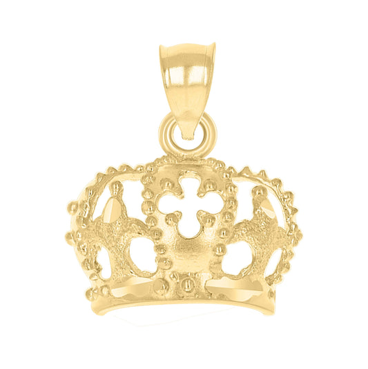 10K Yellow Gold Textured Unisex Crown Charm Pendant