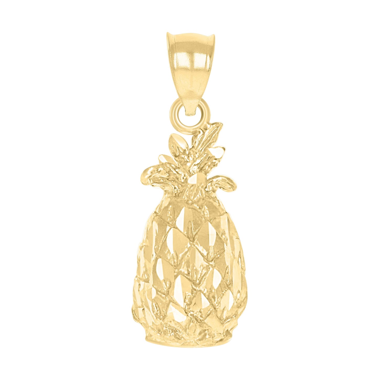 10K Yellow Gold Diamond-Cut Unisex Pineapple Food Charm Pendant
