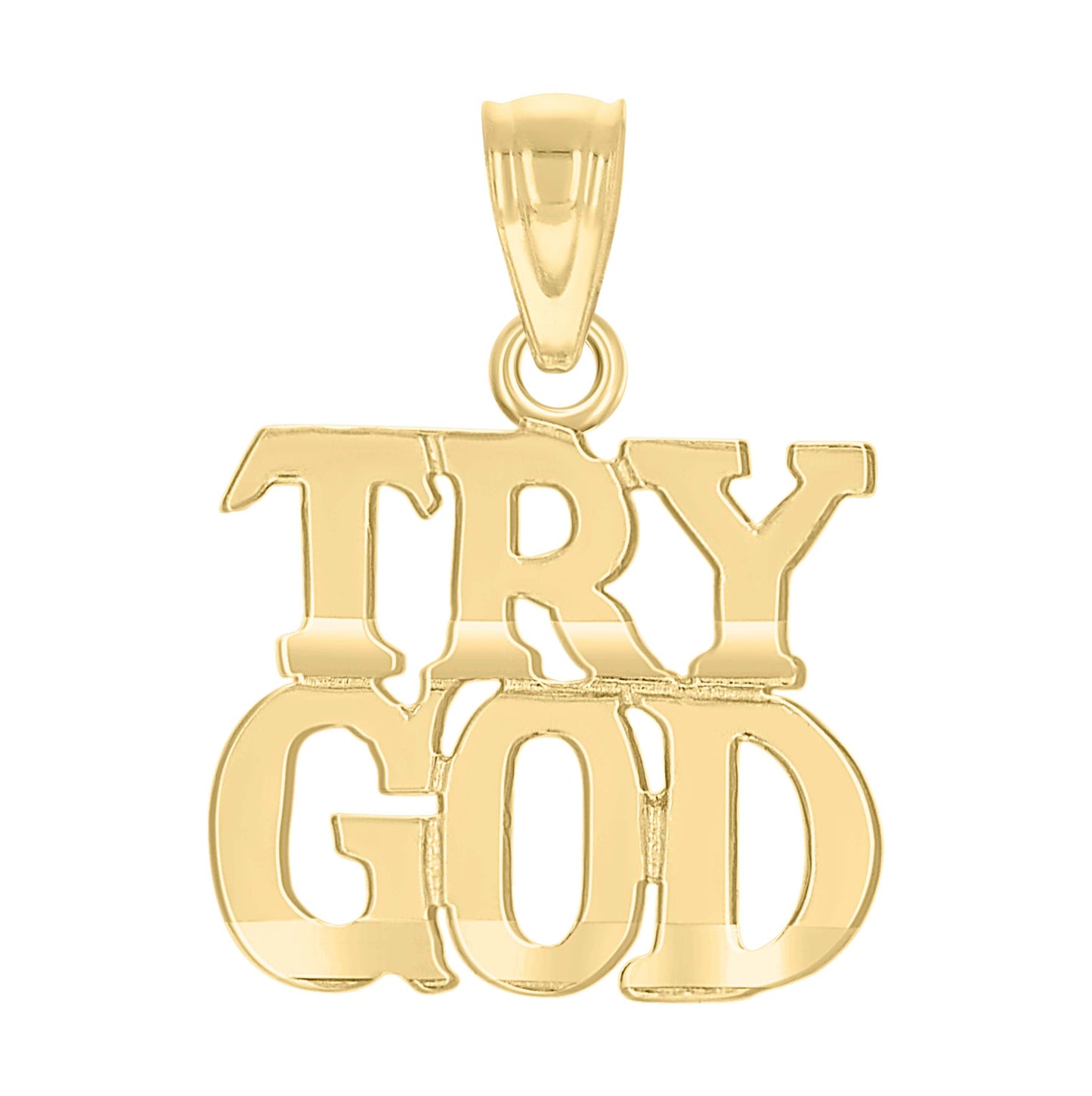 10K Yellow Gold Diamond-Cut Unisex Try God Religious Charm Pendant