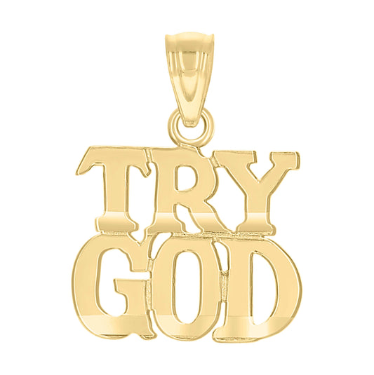 10K Yellow Gold Diamond-Cut Unisex Try God Religious Charm Pendant