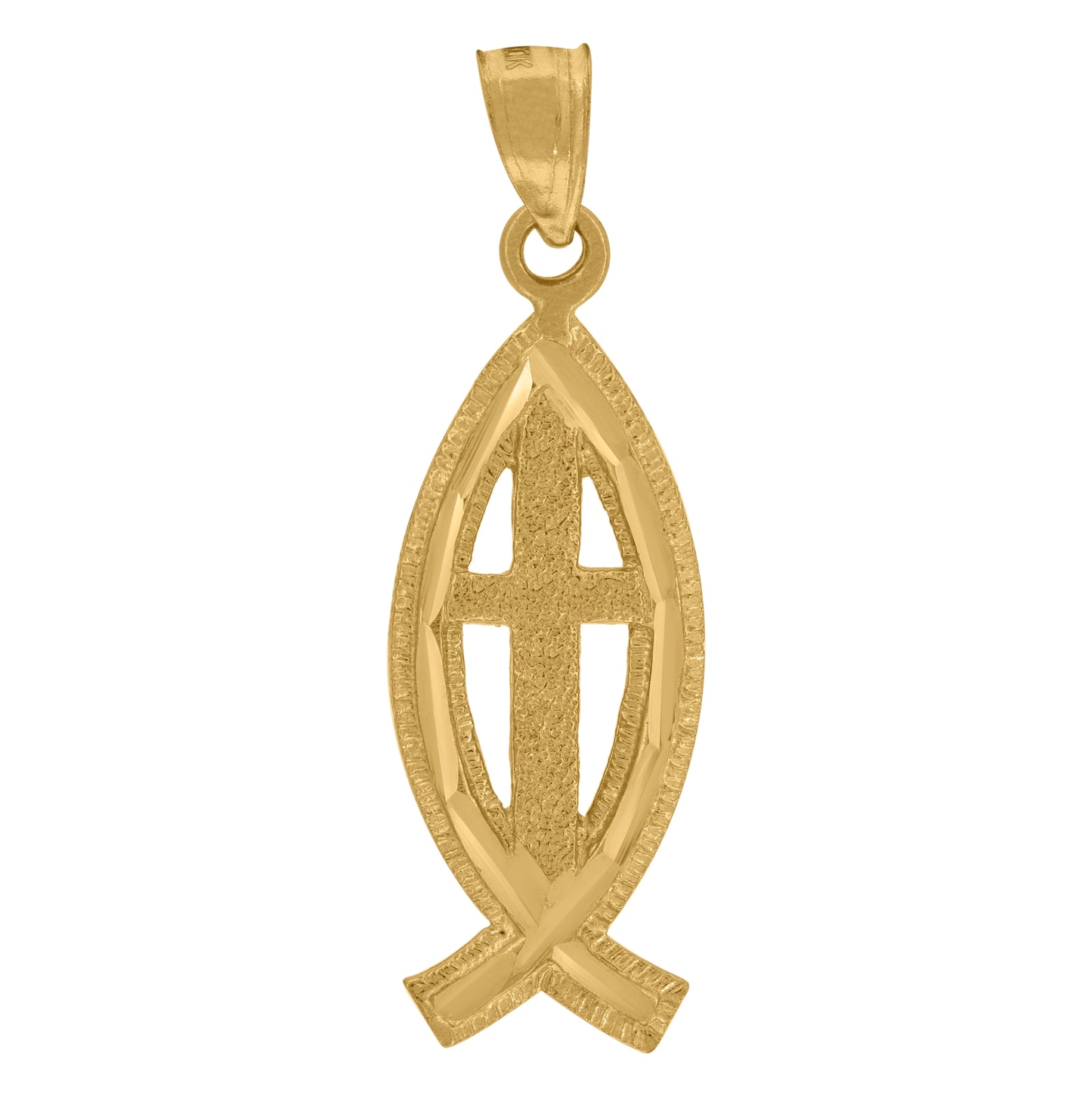 10K Yellow Gold Diamond-Cut Unisex Christian Cross Religious Charm Pendant
