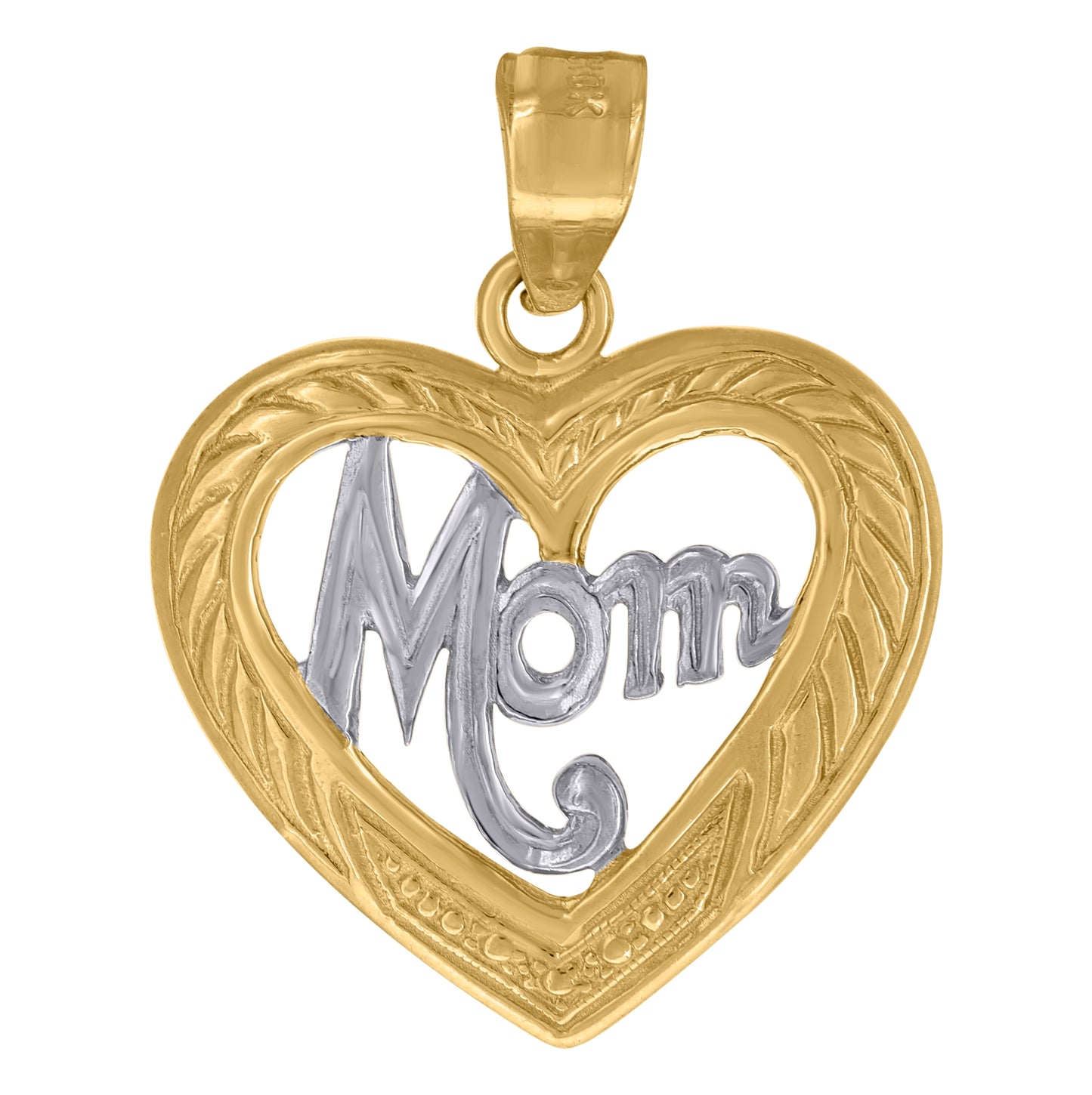 10K Two-Tone Gold Womens Diamond-Cut Mom Charm Pendant