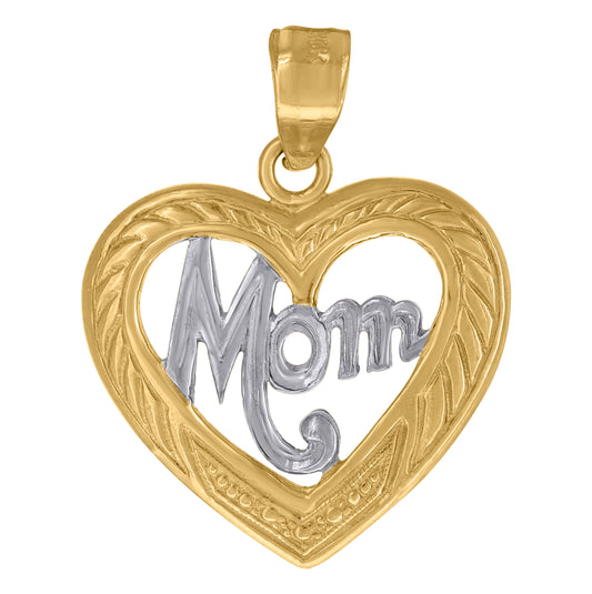 10K Two-Tone Gold Womens Diamond-Cut Mom Charm Pendant
