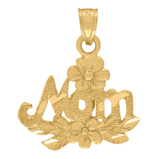 10K Two-Tone Gold Womens Diamond-Cut Flower Mom Charm Pendant