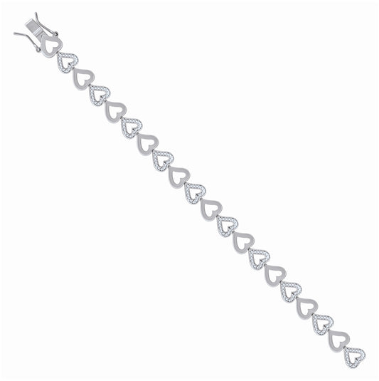 Sterling Silver Womens Cubic Zirconia Heart Bracelet