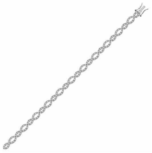 Sterling Silver Womens Cubic Zirconia Fancy Oval Link Bracelet