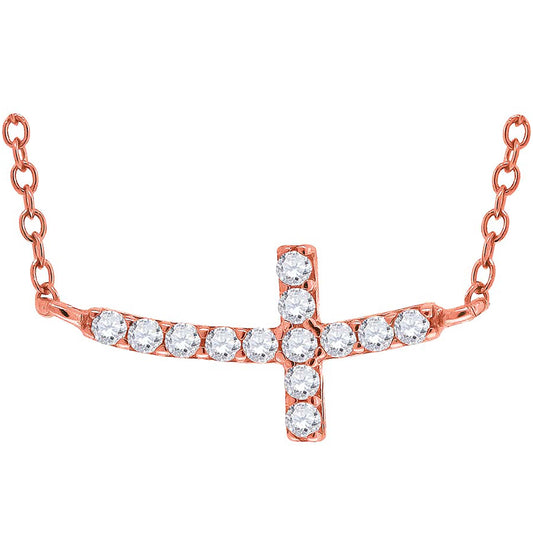 Sterling Silver Rose-Tone Women Cubic Zirconia Rolo Link Cross Necklace