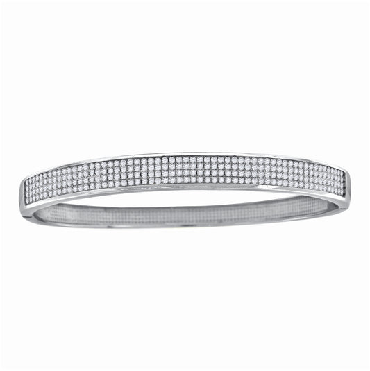 Sterling Silver Womens Micropave Cubic Zirconia Fancy Bangle