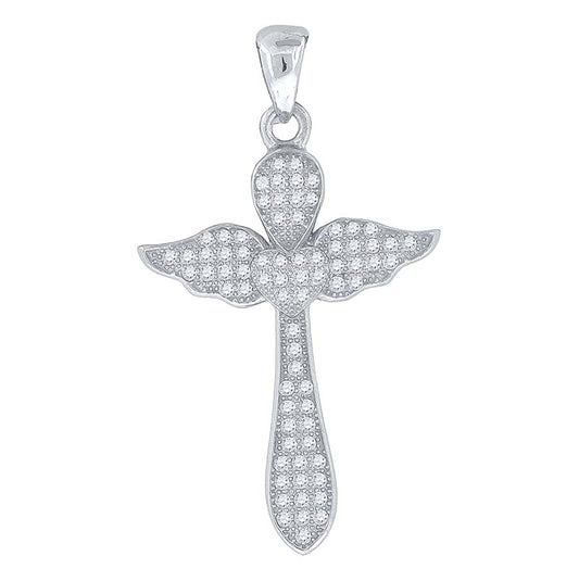 Sterling Silver Unisex Cubic-Zirconia Cross Religious Charm Pendant