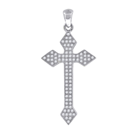 Sterling Silver Mens Cubic-Zirconia Cross Religious Charm Pendant