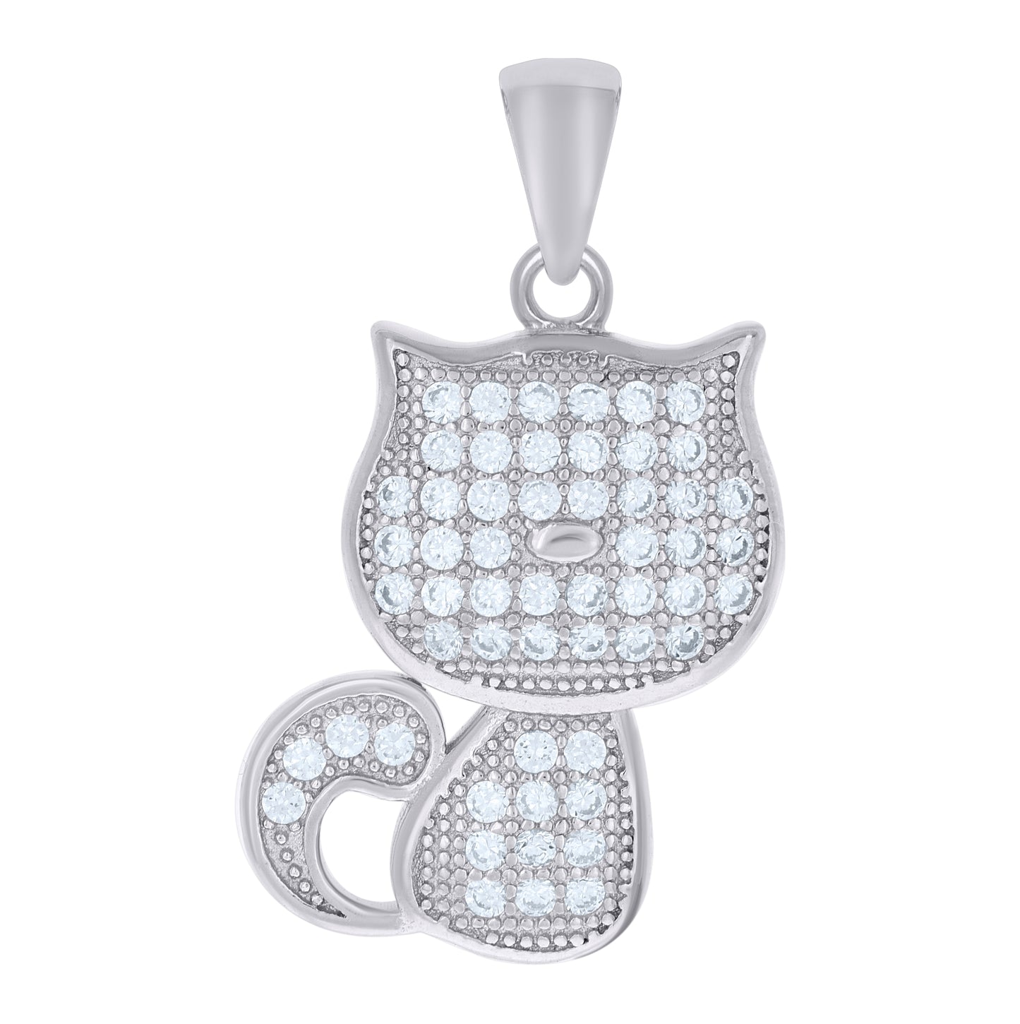 Sterling Silver Womens Cubic-Zirconia Kitty Cat Animal Charm Pendant