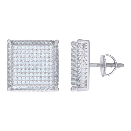 Sterling Silver Or Yellow-Tone Womens Cubic Zirconia Square Stud Earrings