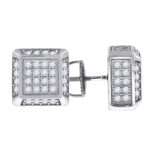 Sterling Silver Or Yellow-Tone Womens Cubic Zirconia Square Stud Earrings