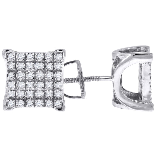 Sterling Silver Or Yellow-Tone Womens Cubic Zirconia Square Stud Earrings