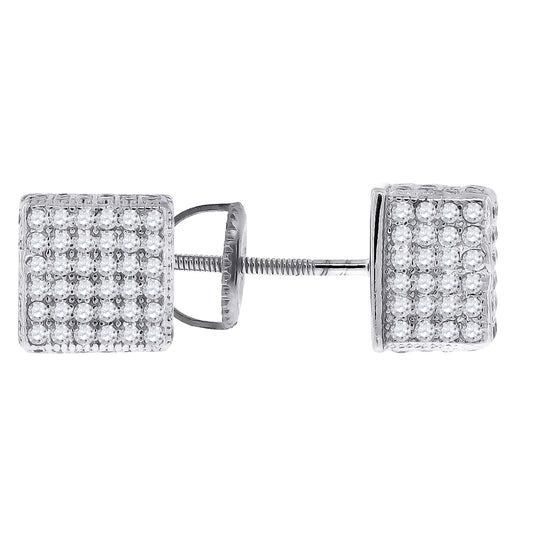 Sterling Silver Or Yellow-Tone Womens Cubic Zirconia Square Stud Earrings