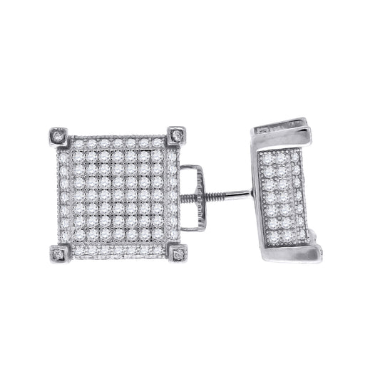 Sterling Silver Or Yellow-Tone Womens Cubic Zirconia Square Stud Earrings