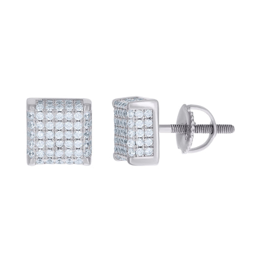 Sterling Silver Or Yellow-Tone Womens Cubic Zirconia Square Stud Earrings