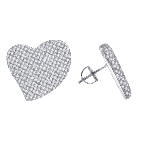 Sterling Silver Womens Cubic Zirconia Heart Stud Earrings