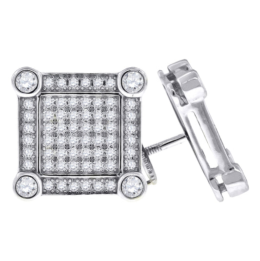 Sterling Silver Or Yellow-Tone Womens Cubic Zirconia Square Stud Earrings